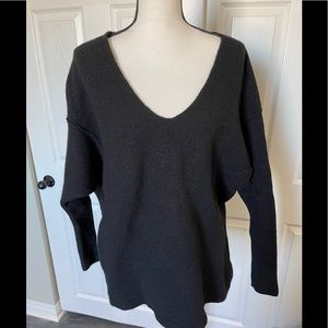 Free People Fuzzy Black Yak & Wool V Neck Sweater